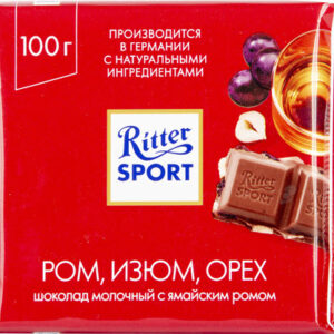 Шоколад “Ritter sport” ром, изюм, орех, 100гр